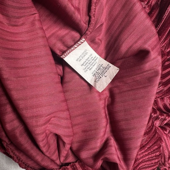 Velvet Burn Out Striped Bodysuit Large Maroon Leg O Mutton Sleeve Collar Neck - Picture 10 of 10